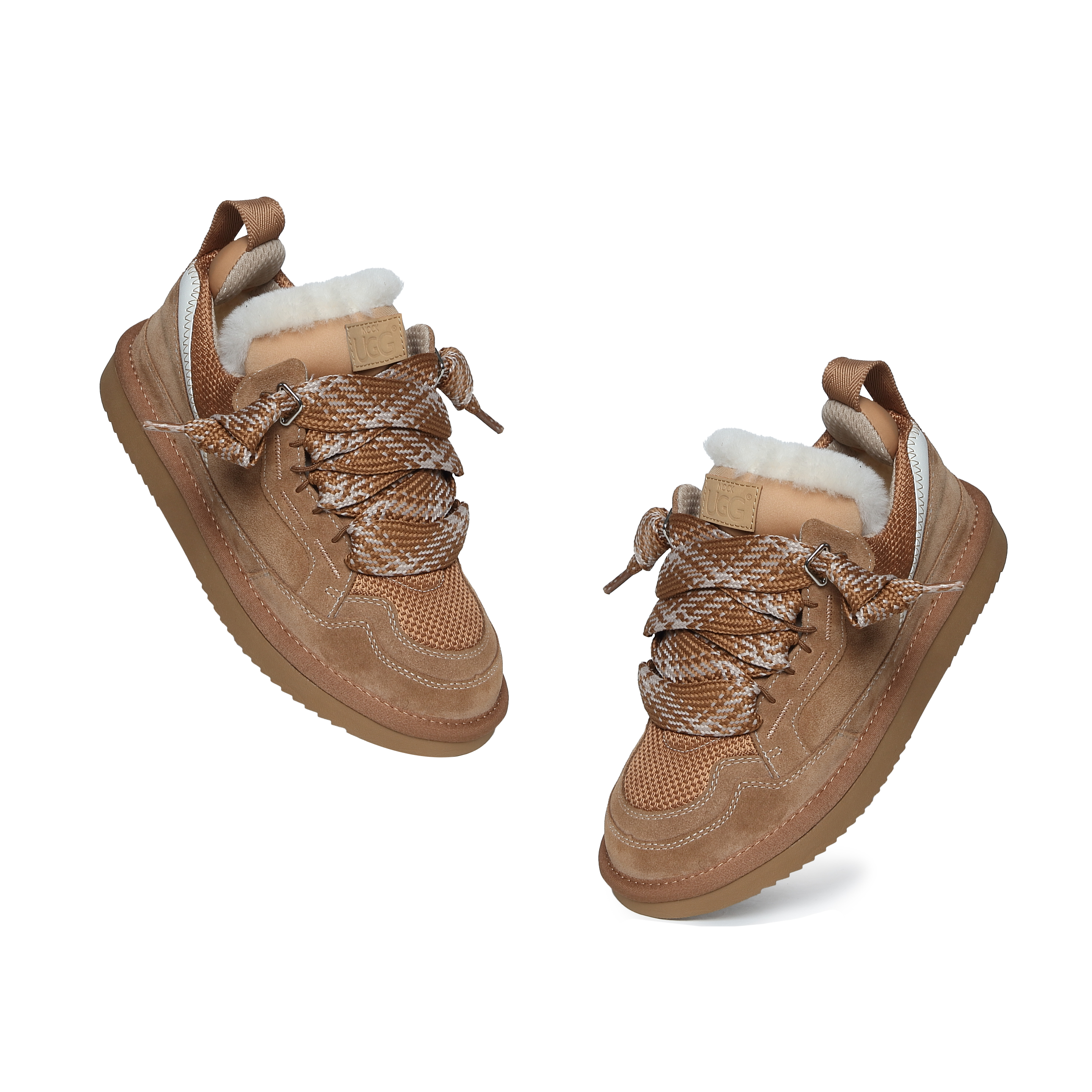 NOCK Lace Up Boots Women Suede Australian Sheepskin Ankle Wool Chestnut
